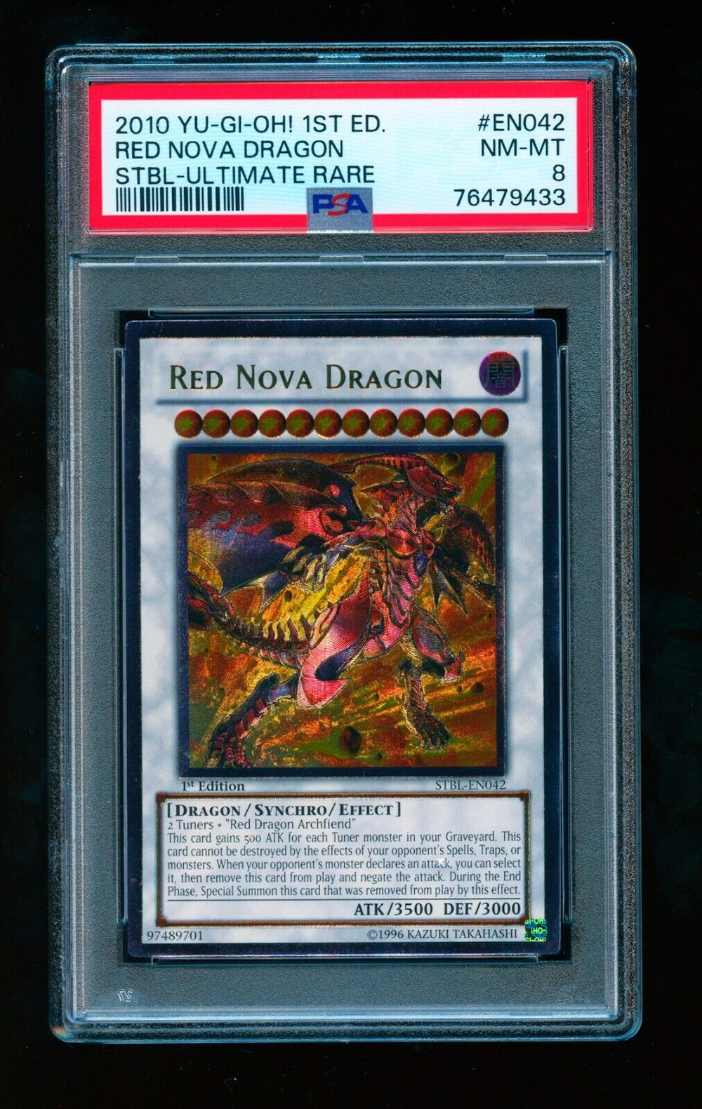 2010 Yu-Gi-Oh! STBL-EN042 Red Nova Dragon 1st Edition Ultimate Rare PSA 8 NM+