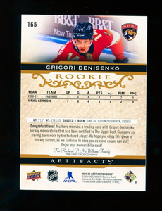 2021-22 Upper Deck Artifacts Hockey 165 Grigori Denisenko Rookie Jersey /799