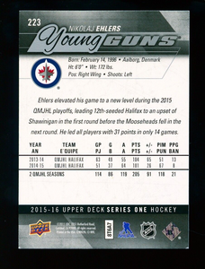 2015-16 Upper Deck Series 1 Hockey 223 Nikolaj Ehlers Young Guns Rookie