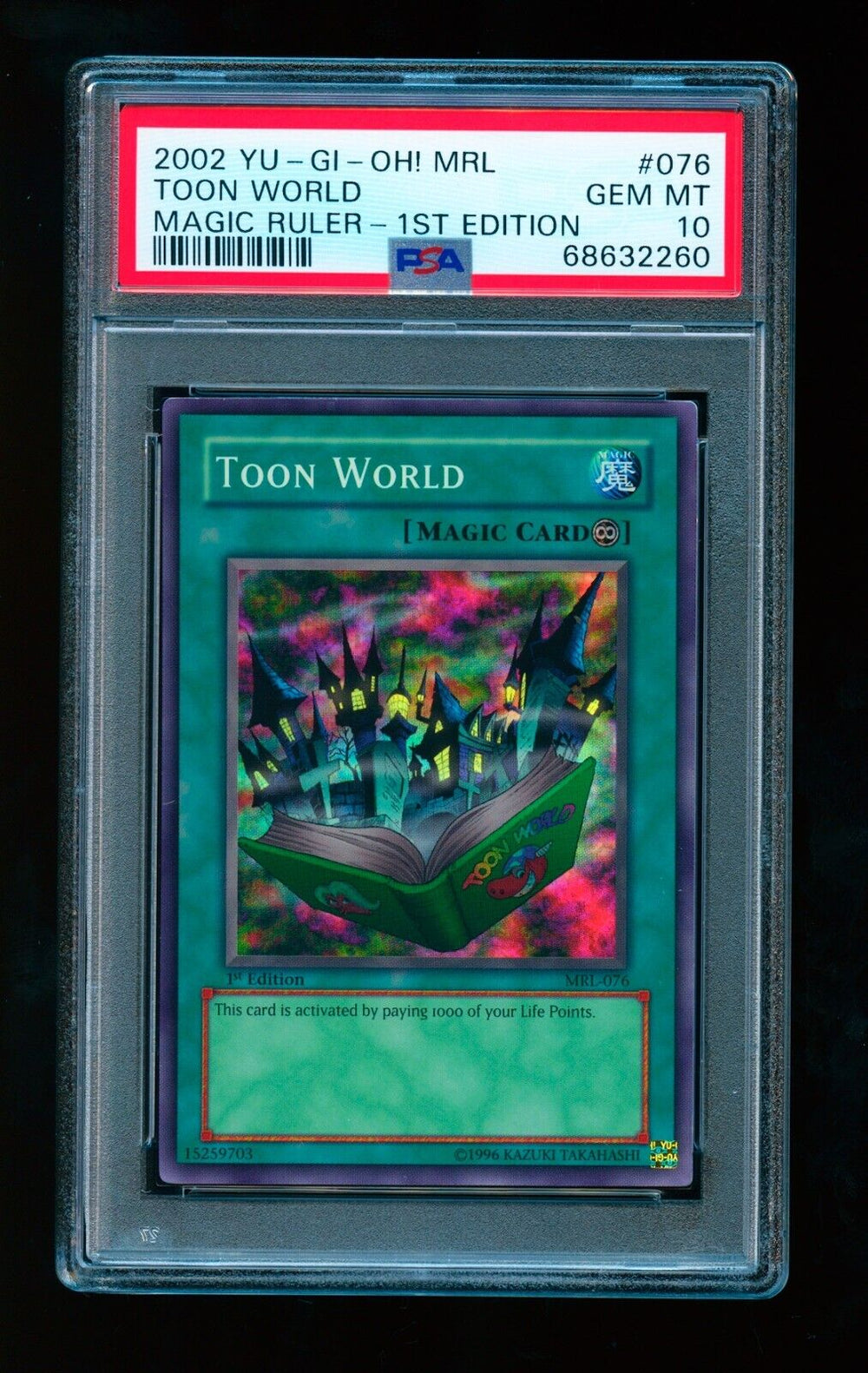2002 Yu-Gi-Oh! Magic Ruler MRL-076 Toon World 1st Edition PSA 10 GEM MINT